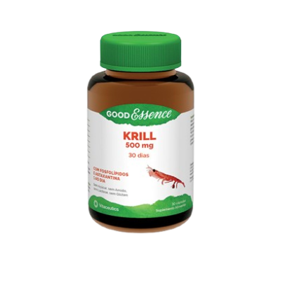 Frasco de suplemento alimentar good essence krill com camarão na etiqueta