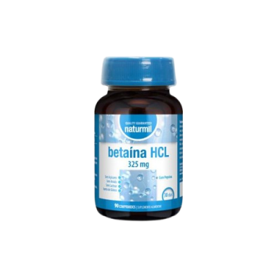 Frasco de suplemento betaina HCL 325 mg Naturmil