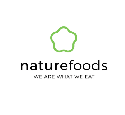 Logótipo da Nature Foods com ícone verde e texto preto em fundo branco