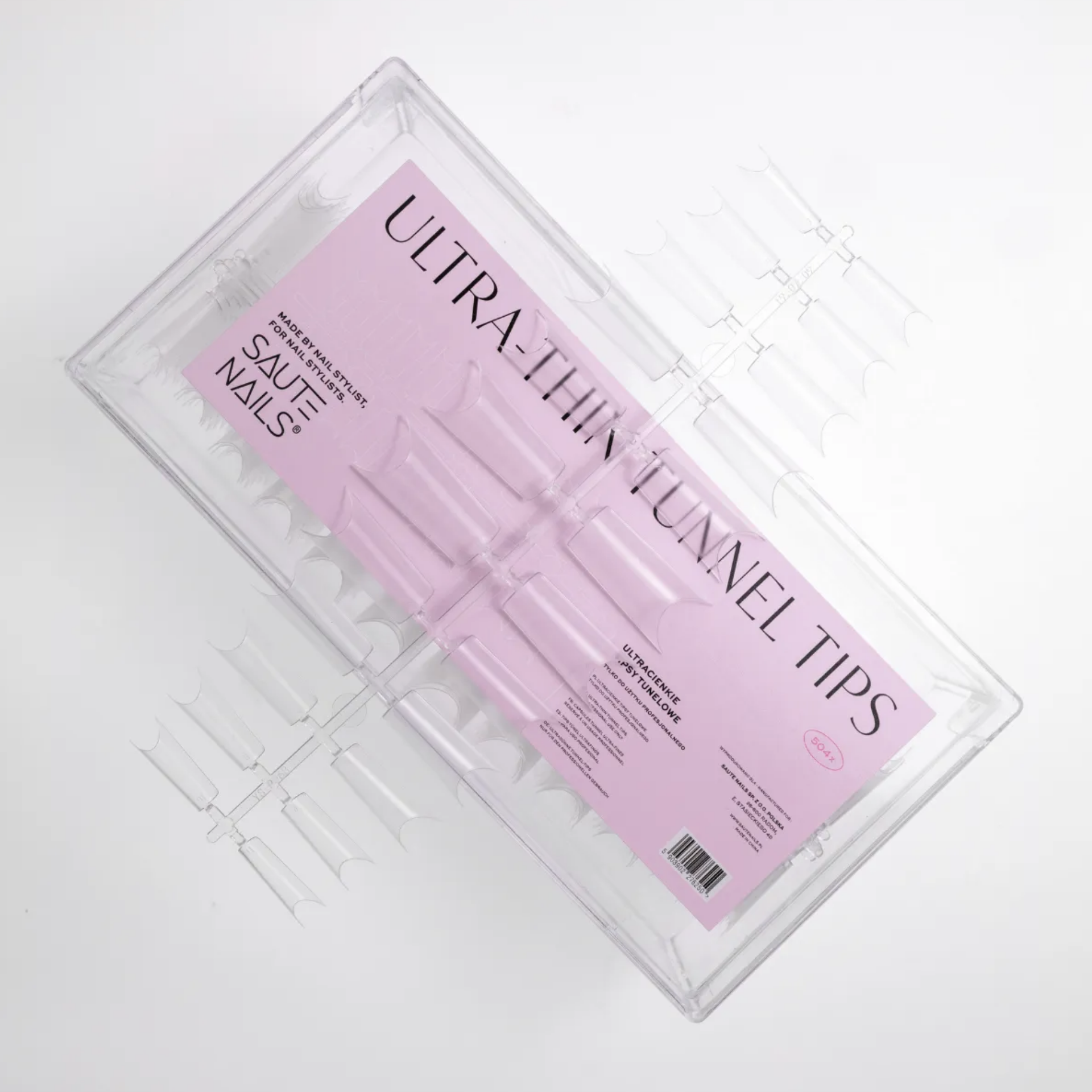 Tunnel Tips Ultra-Finas - 504 unidades Conjunto de tips transparentes para unhas com embalagem plástica