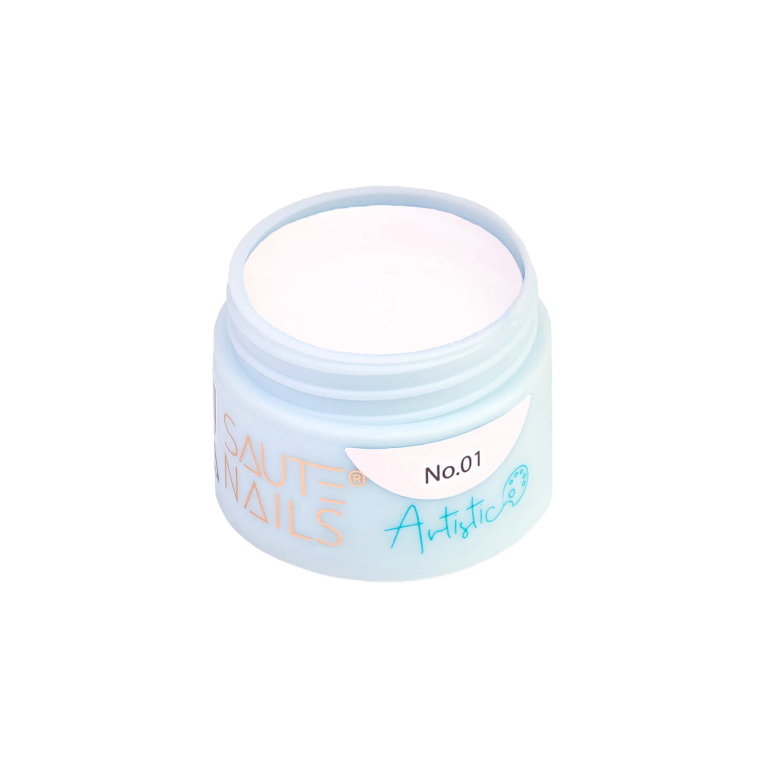 Artistic Gel N.01 - Branco Frasco pequeno aberto com creme branco e texto SAUTE NAILS No.01 Artistic