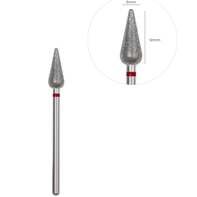 Ponta rotativa de metal com ponta cónica cinza e anel vermelho