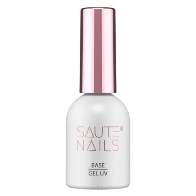 Frasco de base para verniz gel UV Saute Nails branco com tampa rosa