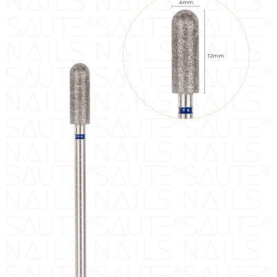 Broca de manicure diamantada prateada com dimensões destacadas