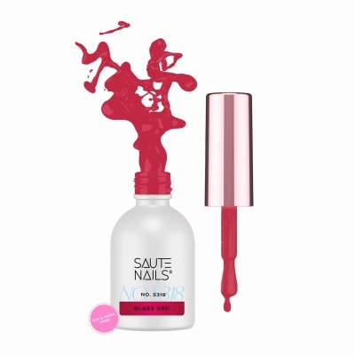 Esmalte de unhas SAUTE NAILS Glass Red com pincel e frasco branco fosco