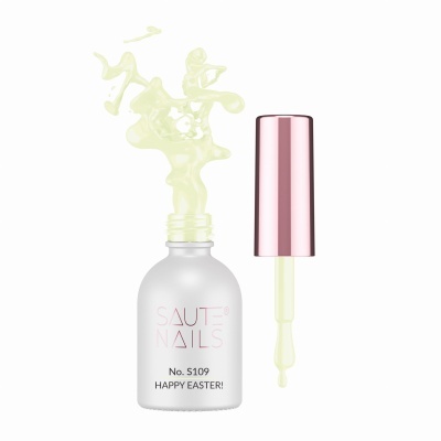 Frasco de verniz de unhas Saut® Nails No. S109 com tampa rosada e texto visível.