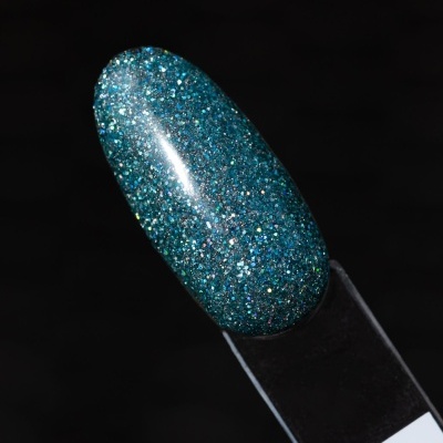 Amostra de verniz de unhas azul esverdeado com brilho holográfico