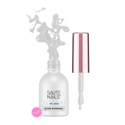Frasco de verniz de unhas SAUTE NAILS No. S339 SLOW MORNING com escova e tampa metálica rosa