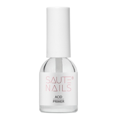 Frasco de verniz para unhas com etiqueta SAUTE NAILS ACID PRIMER