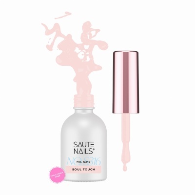 Esmalte de unhas SAUTE NAILS Soul Touch no frasco branco fosco com tampa rosa