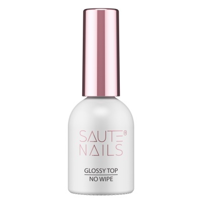 Frasco de verniz de unhas SAUTE NAILS GLOSSY TOP NO WIPE branco e rosa