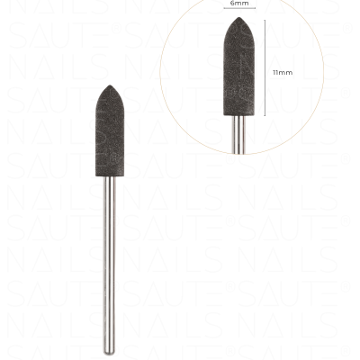Ponteira para unhas preta com haste prateada, medidas indicadas