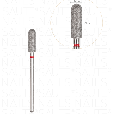 Broca de unhas metálica com revestimento cinza e corpo prateado com detalhe vermelho
