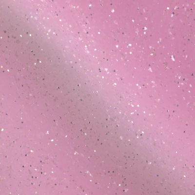 Esmalte de unhas rosa com glitter prateado e texto SAUTE NAILS.