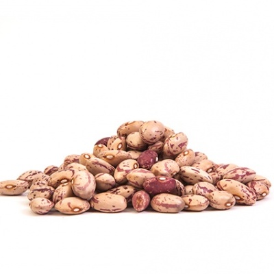 Feijão rajado bege com manchas roxas em fundo branco