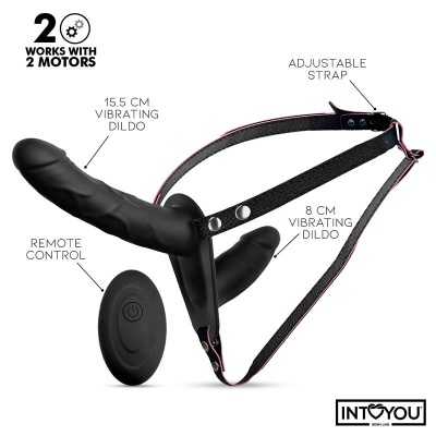 Arnês com Dildo Duplo e Vibração com Controle Remoto - INTOYOU BDSM LINE