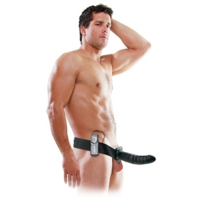 Strap-on Preto Oco com Vibração 8''