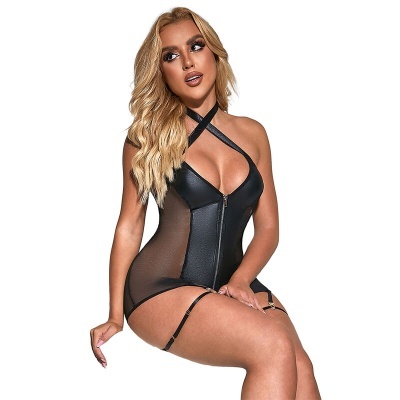 SUBBLIME - VESTIDO SEXY DE MALHA COURO PRETO L/Xl