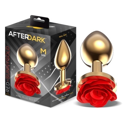 Plug Anal Dourado AFTERDARK com Rosa vermelha Tamanho M