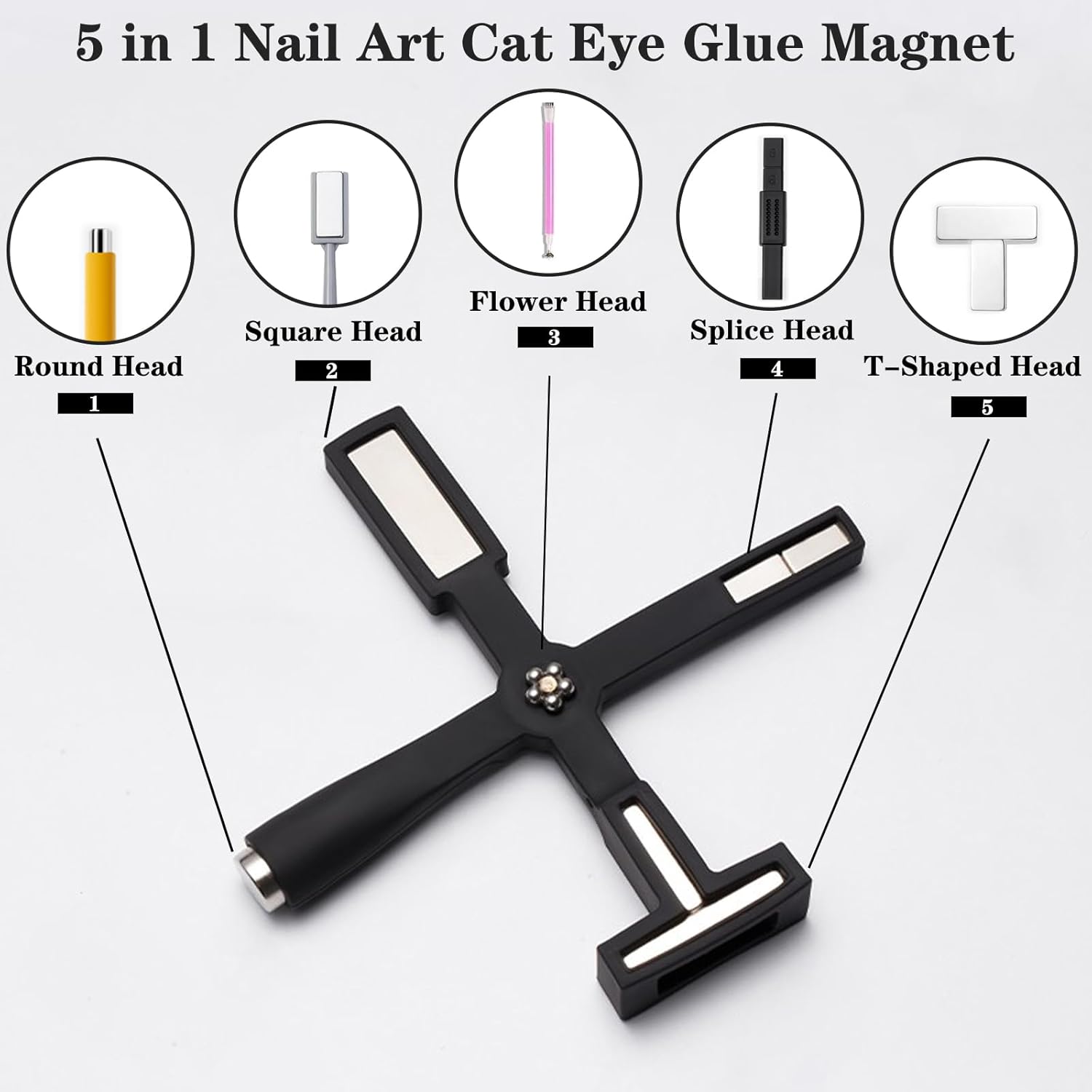 Íman de unhas - Multifuncional 5 em 1 (Magnético) Imã para Nail Art Cat Eye com cinco cabeças diferentes