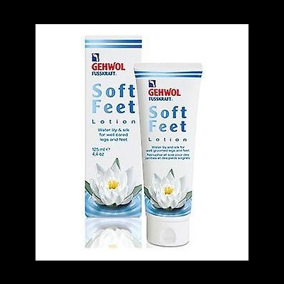 Gehwol Soft Feet Lotion em tubo branco com caixa e imagem de flor branca