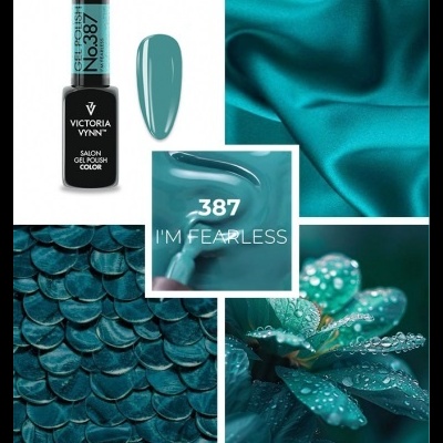 Verniz gel azul esverdeado Victoria Vynn com várias texturas relacionadas
