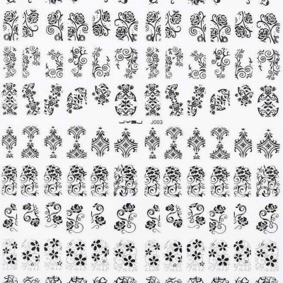 Autocolantes decorativos pretos para unhas com desenhos florais e arabescos
