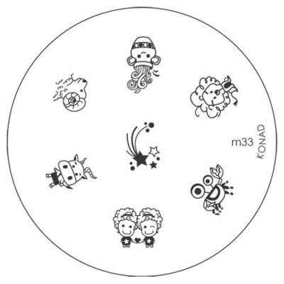 Placa redonda branca para carimbos de unhas com desenhos de signos zodiacais