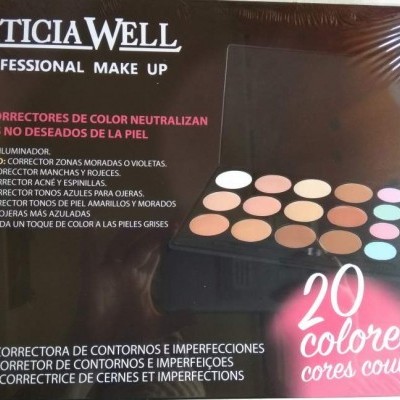 Paleta de corretor de maquilhagem LETICIA WELL com 20 cores em embalagem preta