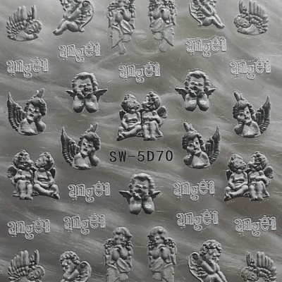 Folha prateada com anjinhos e texto Angel em relevo.