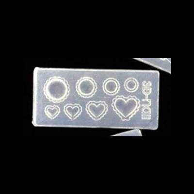 Placa de silicone transparente com desenhos recortados de formas circulares e corações e texto 3D ROLI