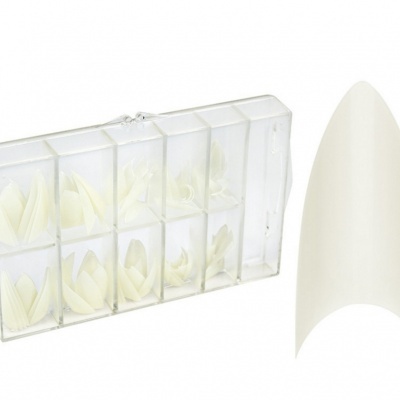 Conjunto de unhas postiças brancas em caixa transparente organizada