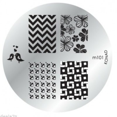 Placa metálica redonda para carimbos de unhas com diferentes padrões em preto