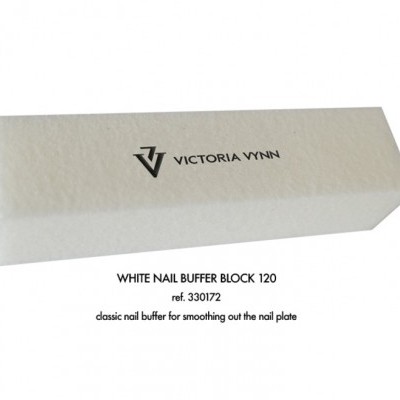 Bloco branco de polimento unhas VICTORIA VYNN com texto de identificação e instruções