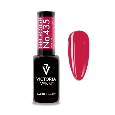 Frasco de verniz gel cor Berry Hot No.435 Victoria Vynn e amostra da cor