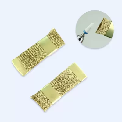 Escovas metálicas douradas para limpeza de brocas de manicure com detalhe circular