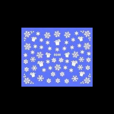 Adesivos de unhas com flocos de neve e presentes brancos em fundo azul