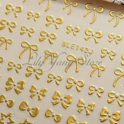 Folha adesiva com laços dourados variados e texto BLE142J