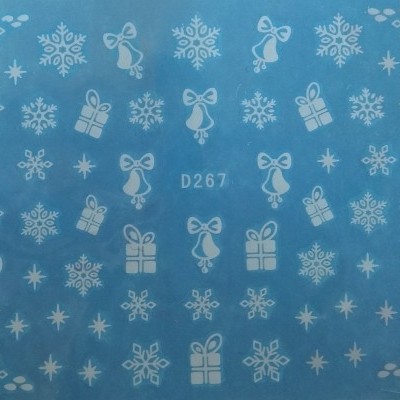 Folha azul com padrões brancos de flocos de neve, sinos, estrelas e presentes