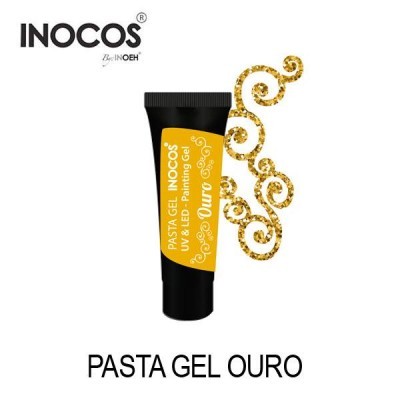Tubo preto e amarelo do gel de pintura UV & LED PASTA GEL OURO da marca INOCOS
