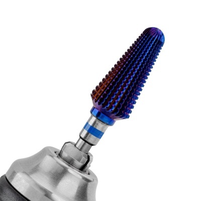 Broca rotativa metálica com ponta azul arroxeada texturizada