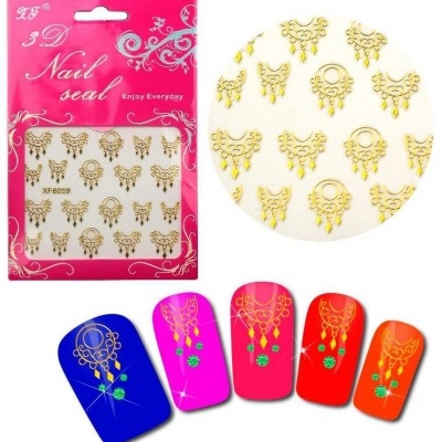Pacote de autocolantes para unhas dourados 3D Nail seal com exemplos de aplicação