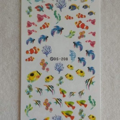 Folha de autocolantes de peixes e plantas aquáticas coloridos