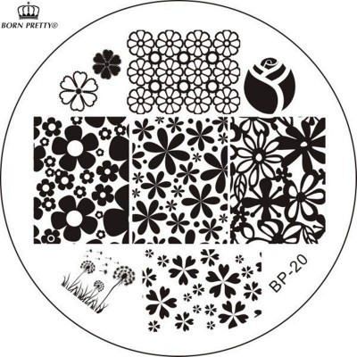 Disco metálico redondo para estêncil de unhas com padrões florais negros