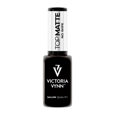 Frasco de verniz de unhas preto com tampa branca e texto preto.