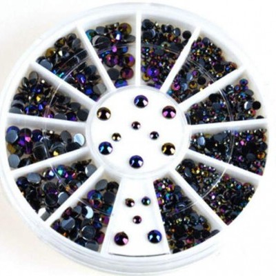 Caixa com pedras decorativas autocolantes coloridas e redondas