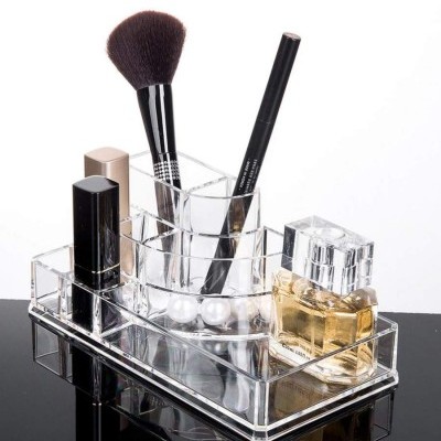 Organizador transparente de acrílico com maquilhagem e perfume