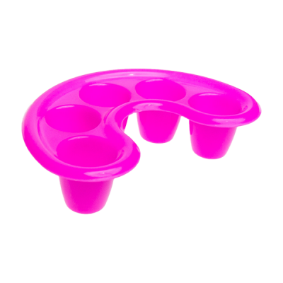 Bandeja de plástico rosa com seis compartimentos circulares