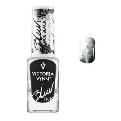 Frasco de esmalte preto e unha decorada com padrão esfumado