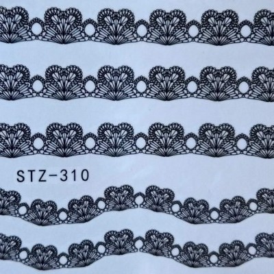 Tiras de renda preta com padrões florais e geométricos, código STZ-310